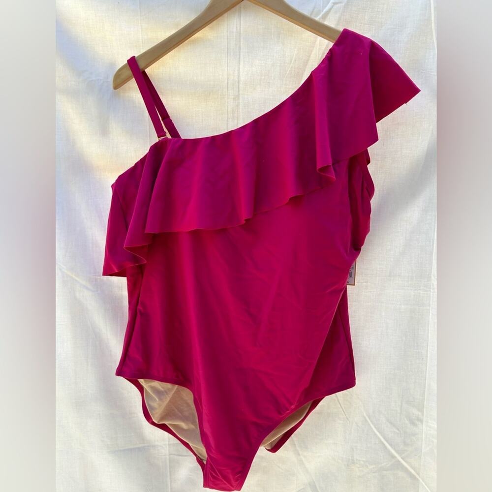 Kona Sol swimsuit One Shoulder Ruffle Pink size 20